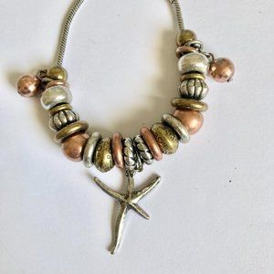 Gold Silver Copper Starfish Sea Life Charm Bracelet 7-8.5" Plus Size Plated
